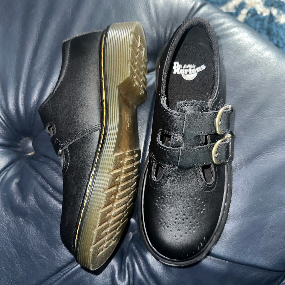 Dr. Martens Black Dress Shoes with Velcro Buckle Straps kids